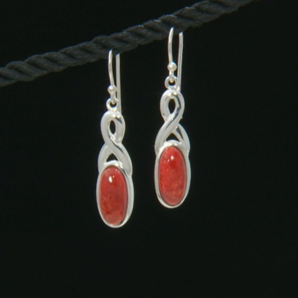 NEW Red coral over sterling silver dangle earrings
